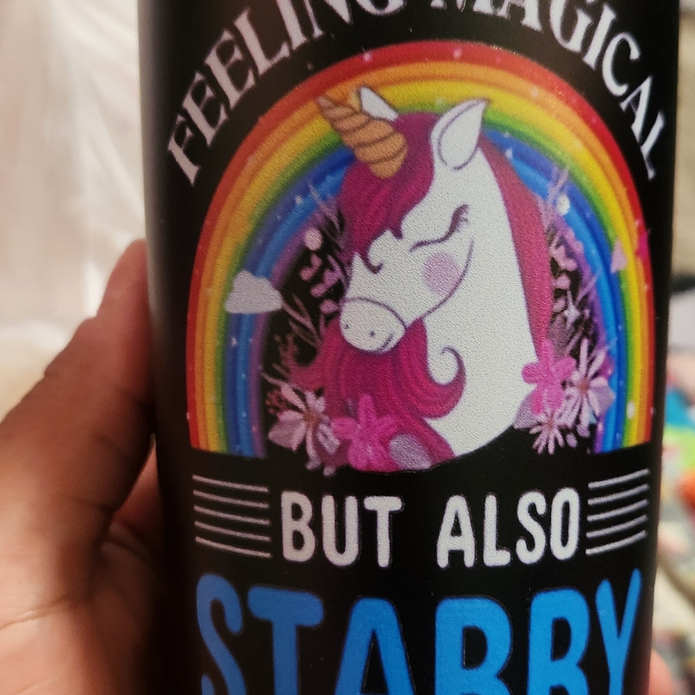 Coolway Black Unicorn Tumbler with Rainbow Design